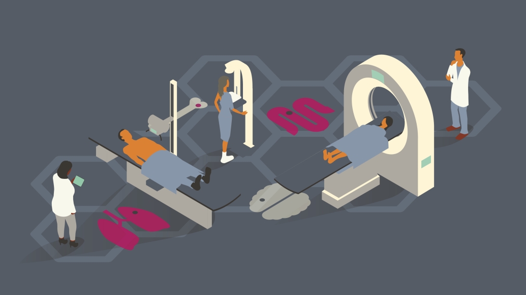 cartoon figures getting scans grey white maroon