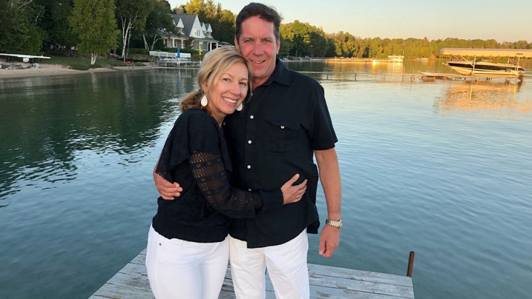Couple posing on dock