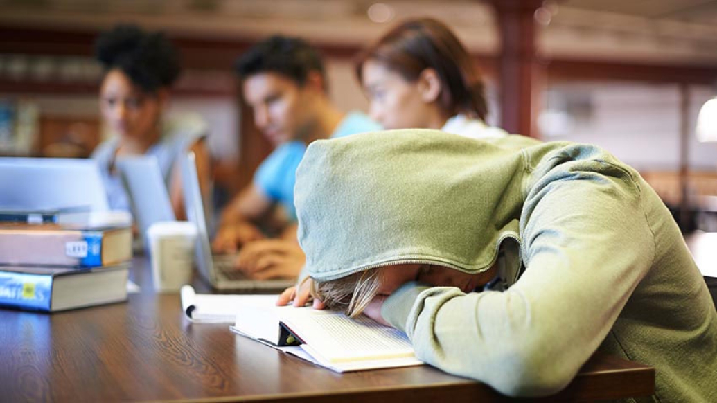 Student exhausted from studying