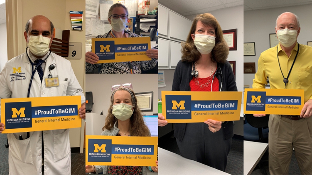 doctors standing holding signs that say proud to be GIM