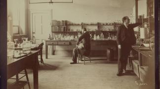 Professor John Jacob Abel conducts research in his lab