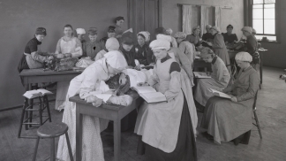 1889 photograph of students in the anatomy building