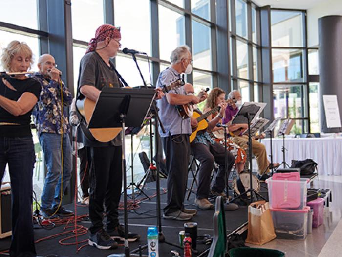 Musicians performing at an event.