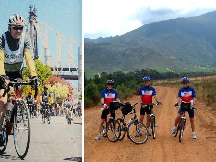 man cycling and cycling with three people