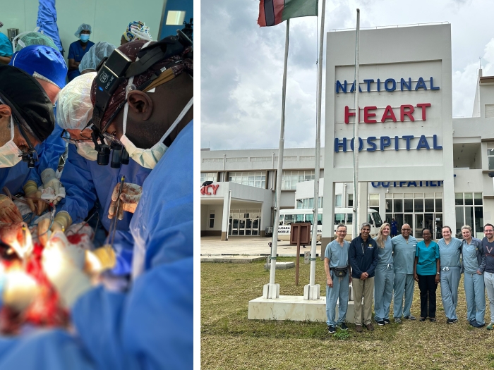 surgery on left and surgeons group on right outside national heart hospital