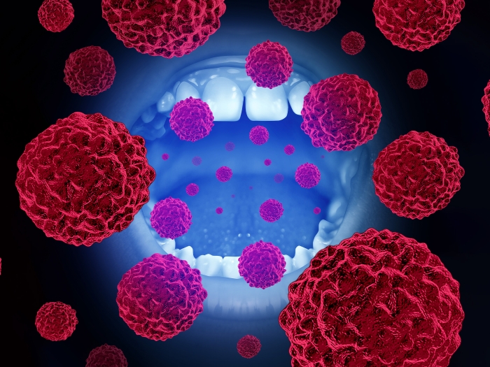 red cells mouth opening dark background