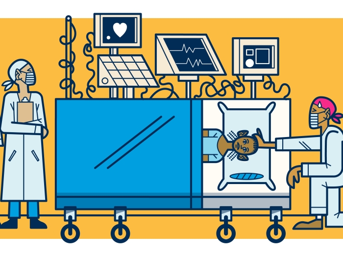 cartoon of hospital workers and patient