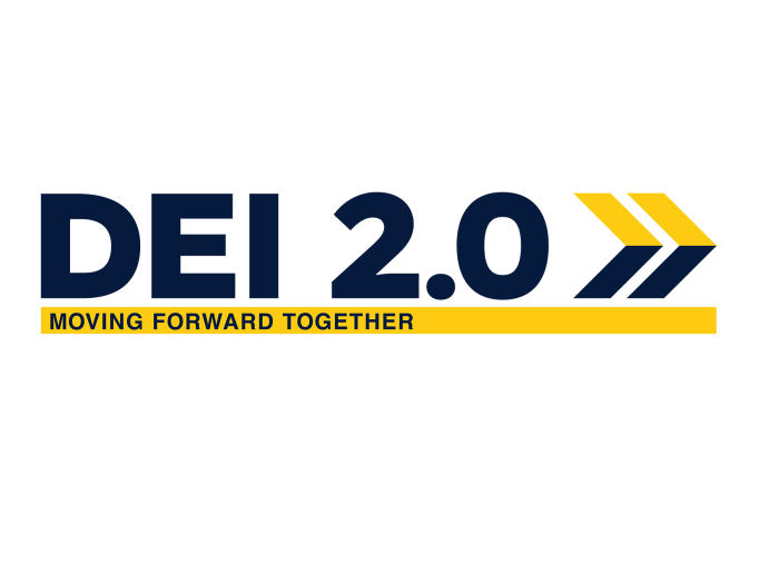 DEI 2.0 logo with text: DEI 2.0 Moving Forward Together