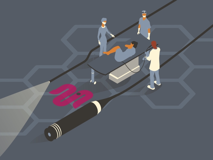 Doctors with patient while on exam table