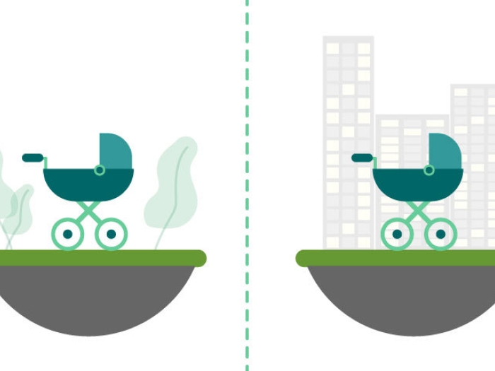 Baby carriage in urban and rural areas