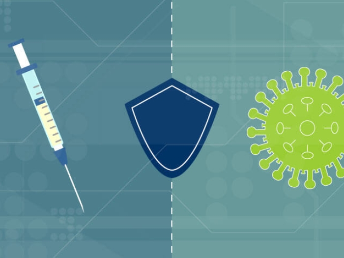 Covid flu virus with needle and shield image