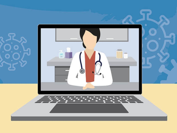 Covid telehealth laptop talking with doctor