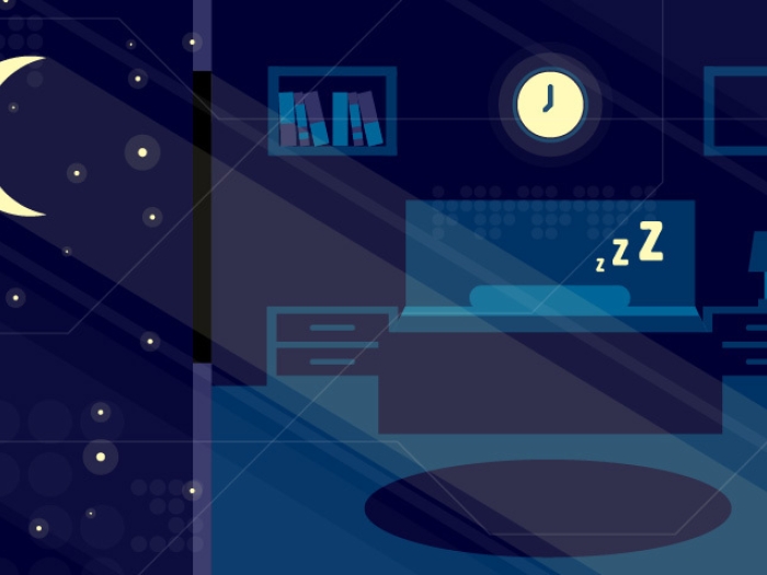 Dark blue kid's bedroom at night.