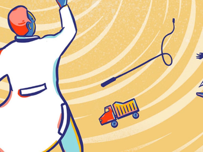 Doctor, children and toys spiraling