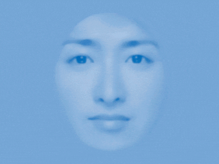 Face with geometric patterns static blue 