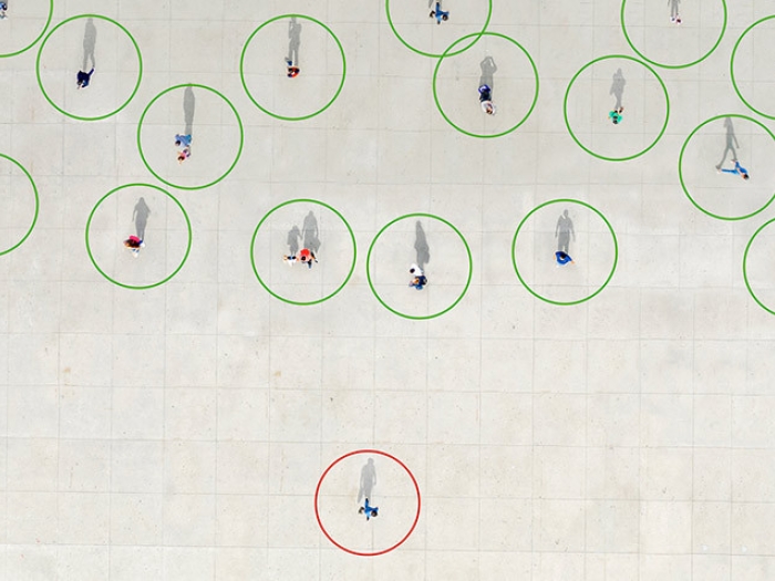 figure walking away in red circle and tons ahead in green circles