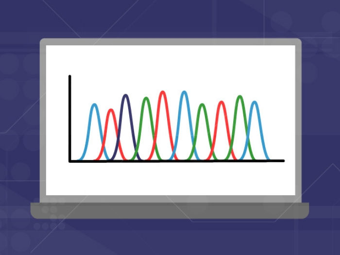 glioma device computer showing data in red blue and green lines about cancer