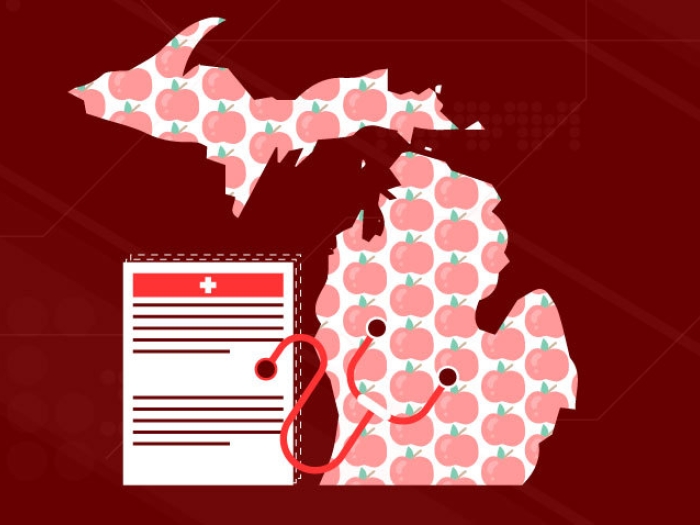 state of Michigan with apples drawings