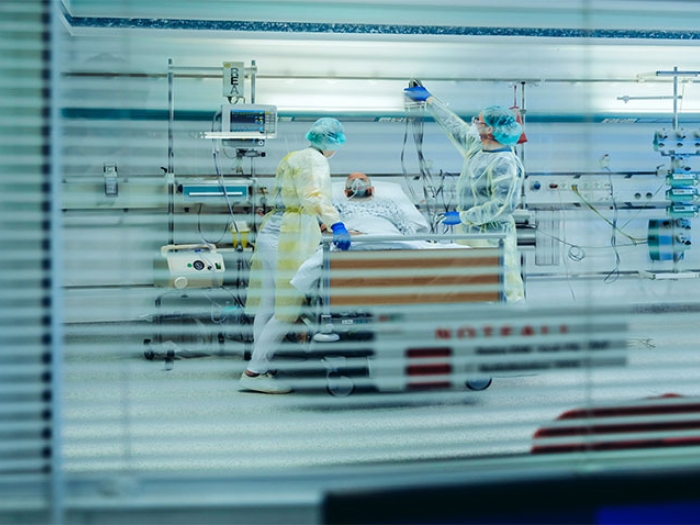 looking in patient room through blines