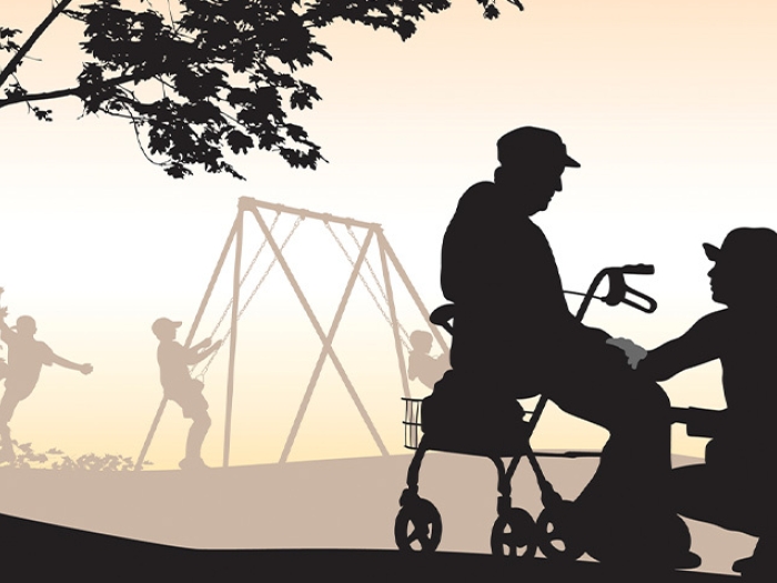 senior walker silhouette playground children
