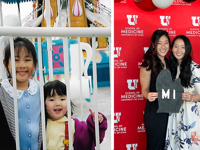 sisters smiling young and now