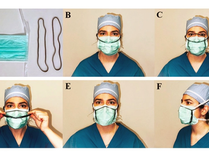 surgical mask showing a b c d e f