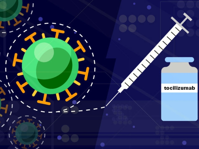green and red cell on left and bottle of medicine with syringe on right
