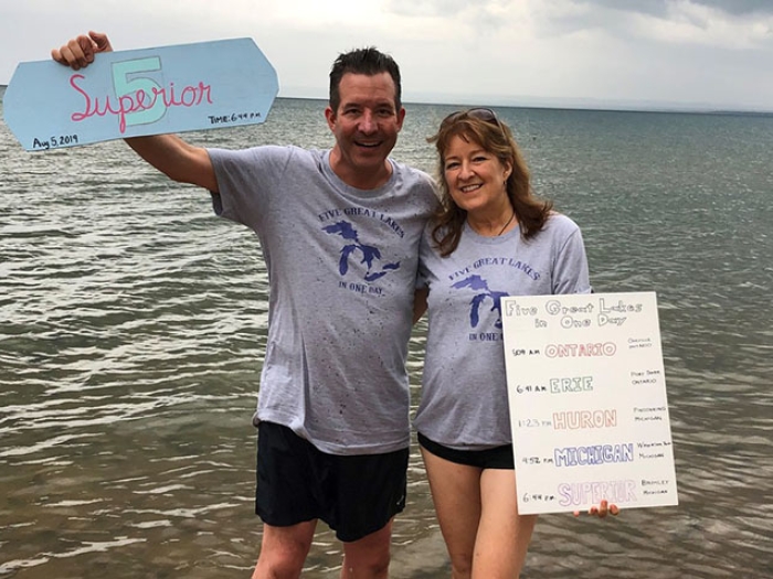 Man and woman in a Great Lake.