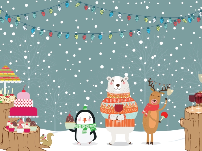 Animals eating healthy at a holiday party