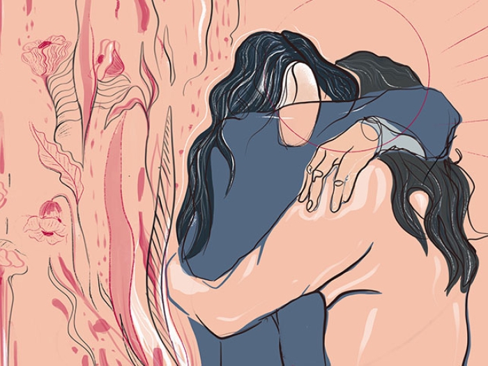 Women hugging girl flower abstract