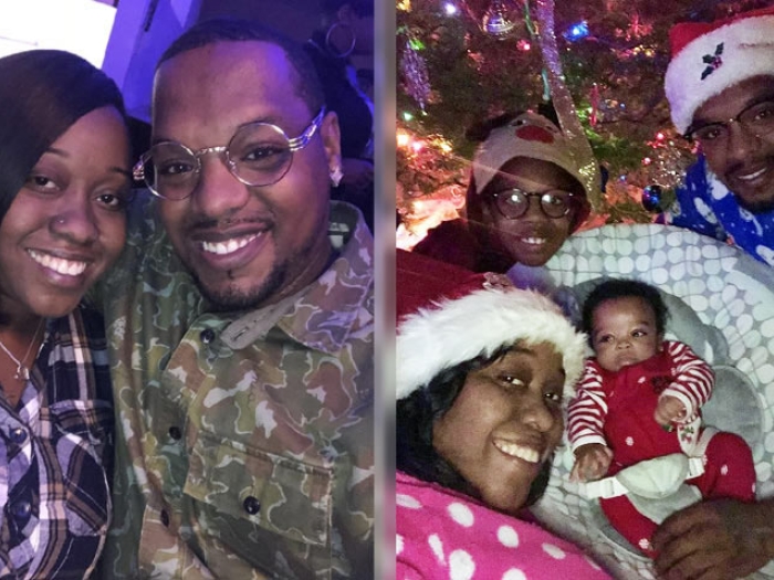 Borderless Christmas picture of family with baby newborn