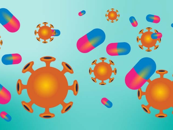 pills floating covid cells