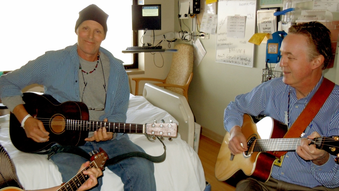 Musicians holding and playing guitar.