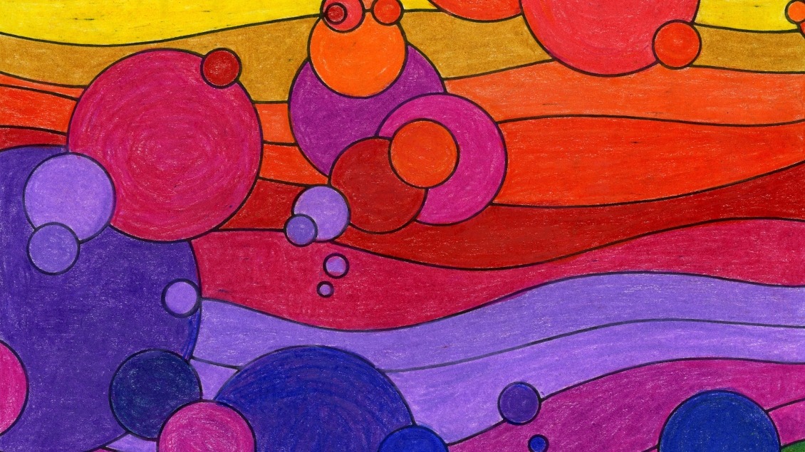 completed coloring page of shapes
