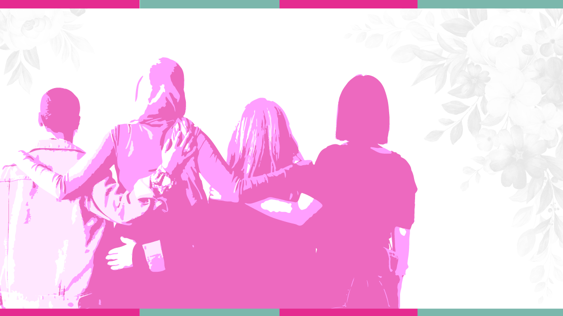 graphic of 4 women with arms wrapped around each other