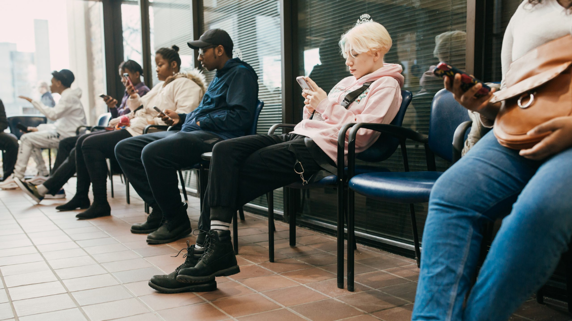 students wait in a waiting room