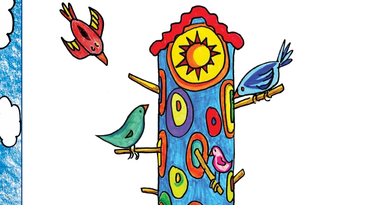 Coloring book cover with bird feeder image